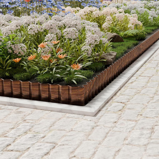 SnugNiture Corrugated Metal Garden Edging 4" x 100', Sturdy Lawn Landscape Edging Border, Fence for Garden, Flower Bed and Yard (Brown)