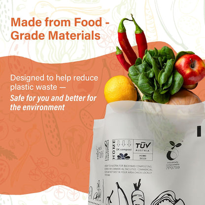 Compostable Food Storage Bags, Large Gallon Resealable Freezer Bags, 30 Count, 10.5 x 10.6 inches, Extra Thick and Reusable, Eco-Friendly, Certified US BPI ASTM D6400 Europe OK Compost