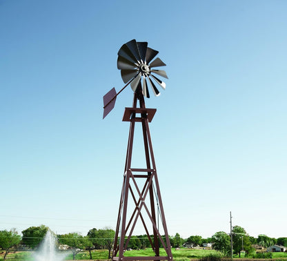 Decorative Backyard Windmill – Bronze Finish – Durable Weather-Resistant 4-Leg Tower with Anchoring Stakes – Lawn & Garden Décor – 8ft 3in