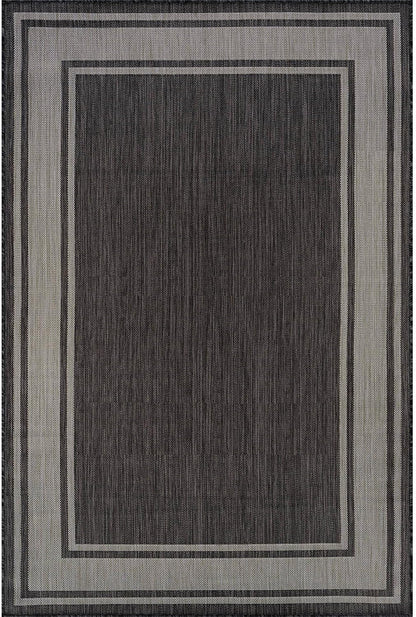 Beverly Rug Outdoor Rug 6x9 Modern Bordered Area Rugs for Indoor and Outdoor Patio Deck Porch Garden Waterproof Weather Sun Resistant Washable Outside Carpet (6 x 9 Dark Gray)