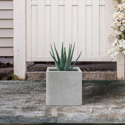 Kante 12 Inch Square Concrete Planter for Outdoor Indoor Home Patio Garden, Large Plant Pot with Drainage Hole and Rubber Plug, Natural Concrete