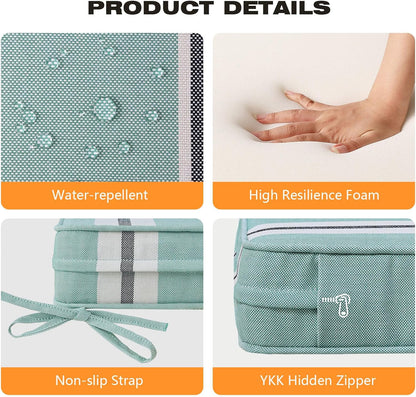 Square Corner Seat Cushions, 18.5" x 16" x 3", Set of 4, Indoor Outdoor Water Repellent Universal Chair Pads with Ties for Patio Furniture, Garden Deck Dining Chairs, Aqua Stripe