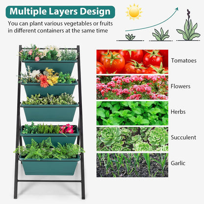 Giantex Vertical Planter Raised Bed, Elevated Garden Beds with Water Drainage Hole, Freestanding 5 Container Boxes for Herb Vegetables Flowers Growing, Outdoor Indoor Patio Balcony (Green, 1)