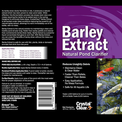 CrystalClear Barley Extract Water Garden & Fountain Clarifier, Natural Liquid Concentrate to Treat Cloudy Ponds, Koi Fish, Plant & Pet Safe, 1 Gallon