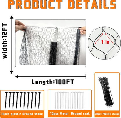 Bird Netting for Garden Heavy Duty Nylon Mesh Garden Netting for Garden Protection Bird Fence Plant Netting Protection Against Birds, Deer, Squirrels and Other Animals (12x100FT)