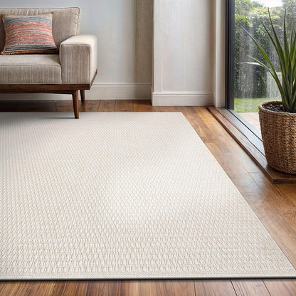 Easy Jute Rug 5x7 Indoor Outdoor Natural Rugs Solid Fiber Rug Woven Area Rug Boho Easy Clean Inside Carpet for Living Room Bedroom Dining Room Hallway or Outdoor Patio Porch (5 X 7 Bone)