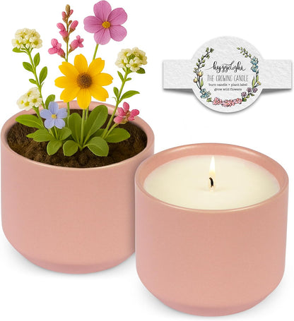 The Growing Candle, Lavender Scented, 8oz Ceramic Pot, Single Wick Aromatherapy Candles, 100% Soy for Women and Men, Adelyn