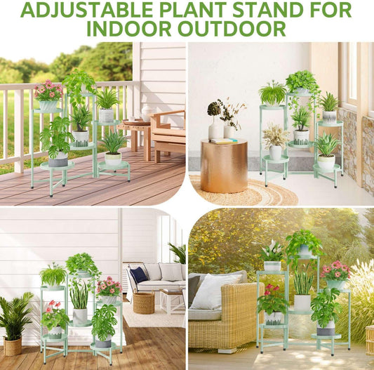iDavosic.ly 6 Tier Large Plant Stand Indoor, 10 Inch Wide Tall Corner Metal Plant Stands Outdoor for Multiple Plants, Folding Tiered Flower Display Holder Rack Shelf, Light Green