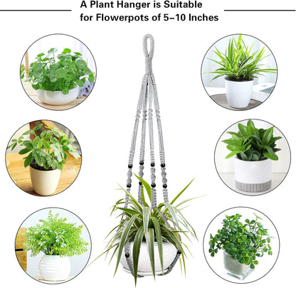 Augshy 2 Packs Macrame Hanging Planter, Indoor Hanging Planter Basket with Wood Beads Decorative Macrame Pot Hanger for Home Decor (Grey)
