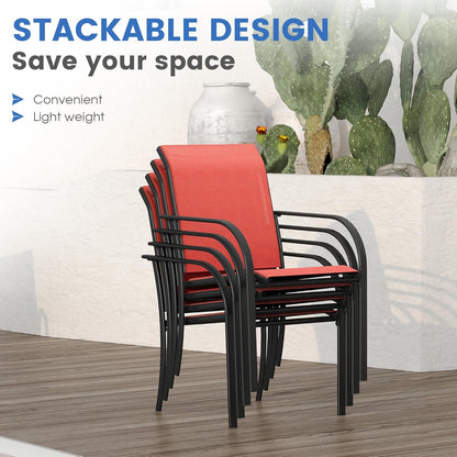 VICLLAX 11 Pieces Patio Dining Set for 10, Outdoor Furniture Set Includes 60" Round Outdoor Table and 10 Lawn Stackable Chairs, Black Tabletop and Red Fabric