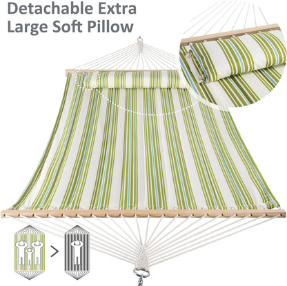 SUNCREAT Hammock 2 Person Heavy Duty, Double Hammocks for Trees, 2 Person Hammock with Spreader Bar, Green&Beige