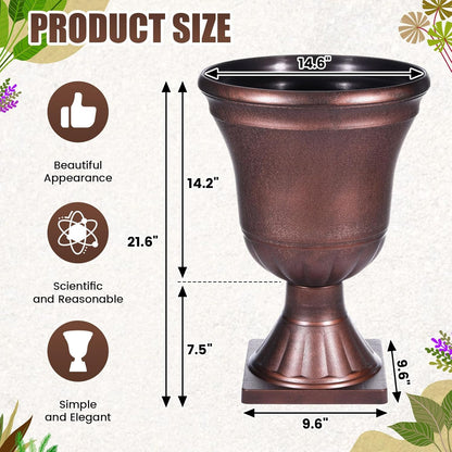 Dandat 4 Pack Large Outdoor Urn Planter 22 inch Tall Plastic Planter for Front Proch Classic Vase Decorative Garden Pot for Indoor Outdoor Door Patio Deck Decor (Vintage Copper)