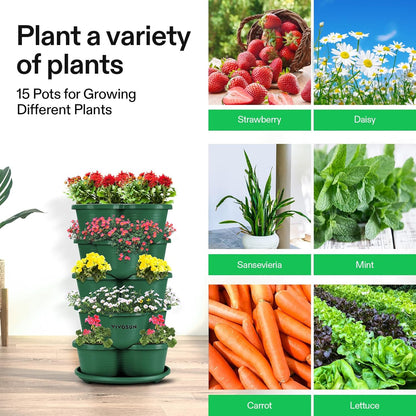 VIVOSUN 5 Tier Vertical Gardening Stackable Planter for Strawberries, Flowers, Herbs, Vegetables, Dark Green