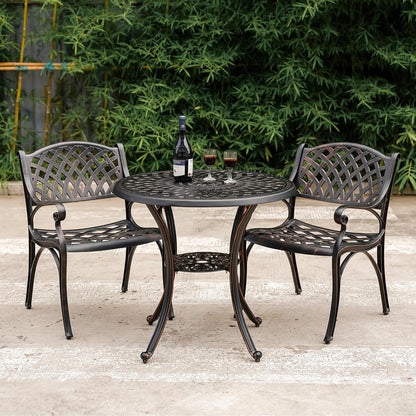 Bistro Set 3 Piece Outdoor Cast Aluminum Patio Bistro Set Patio Set Metal Bistro Table and Chairs Set of 2 with Umbrella Hole for Deck, Gardens, Bronze (Woven Backrest)
