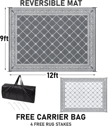HiiARug Outdoor Rugs 9'x12' for Patios Waterproof RV Mats Camping Rug Outdoor Area Rug Lightweight Portable Outdoor Plastic Straw Rug for Patio, RV, Camping, Balcony, Beach