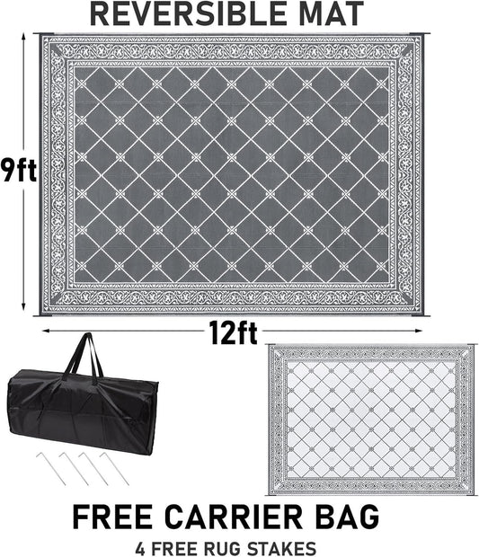 HiiARug Outdoor Rugs 9'x12' for Patios Waterproof RV Mats Camping Rug Outdoor Area Rug Lightweight Portable Outdoor Plastic Straw Rug for Patio, RV, Camping, Balcony, Beach