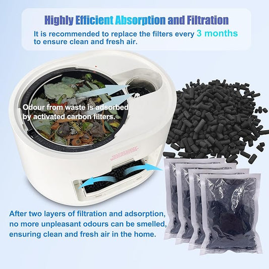 4 Pack Odor Absorbing Carbon Filter Refills for Lomi Smart Waste Kitchen Composter, 12-Month Supplement, Replacement Activated Charcoal Filters Compatible with Electric Countertop Compost Bin