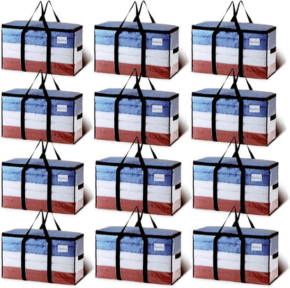 TAILI Extra Large Moving Bags, 12 Pack Clear Heavy Duty Totes For Storage with Visible Window, Wrap Around Handles, Storage Bags for Space Saving, Alternative to Moving Boxes