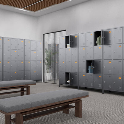 12 Doors Metal Lockers for Employees with 12 Hooks, Storage Locker with Business Card Holder for Office Gym School Bedroom, Assembly Required, Dark Gray