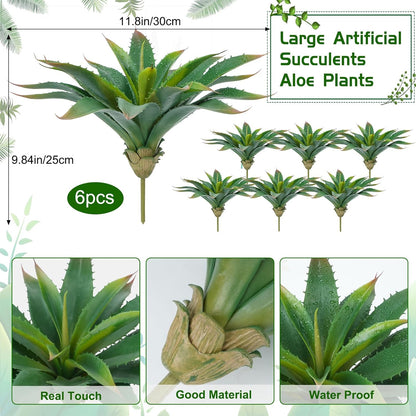 HUAESIN Artificial Succulents Aloe Plants, 6PCS 12.5 Inches Large Artificial Agave Plants UV Resistant Fake Agave Planters for Indoor and Outdoor Home Wedding Festival Arrangement