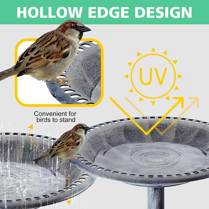 Bird Bath for Outside with 4 Removable Flower Planters 28in Polyresin Lightweight Vintage Birdbath for Outdoors Stake Standing Bowl and Water Feeder Yard Garden Decor Gray