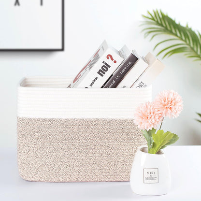 MINTWOOD Design Storage Basket for Shelves, Decorative Baskets for Organizing, Book Basket, Storage Cube Bin Box, Woven Closet Organizer, Pantry Closet and Shoe Basket, Light Brown