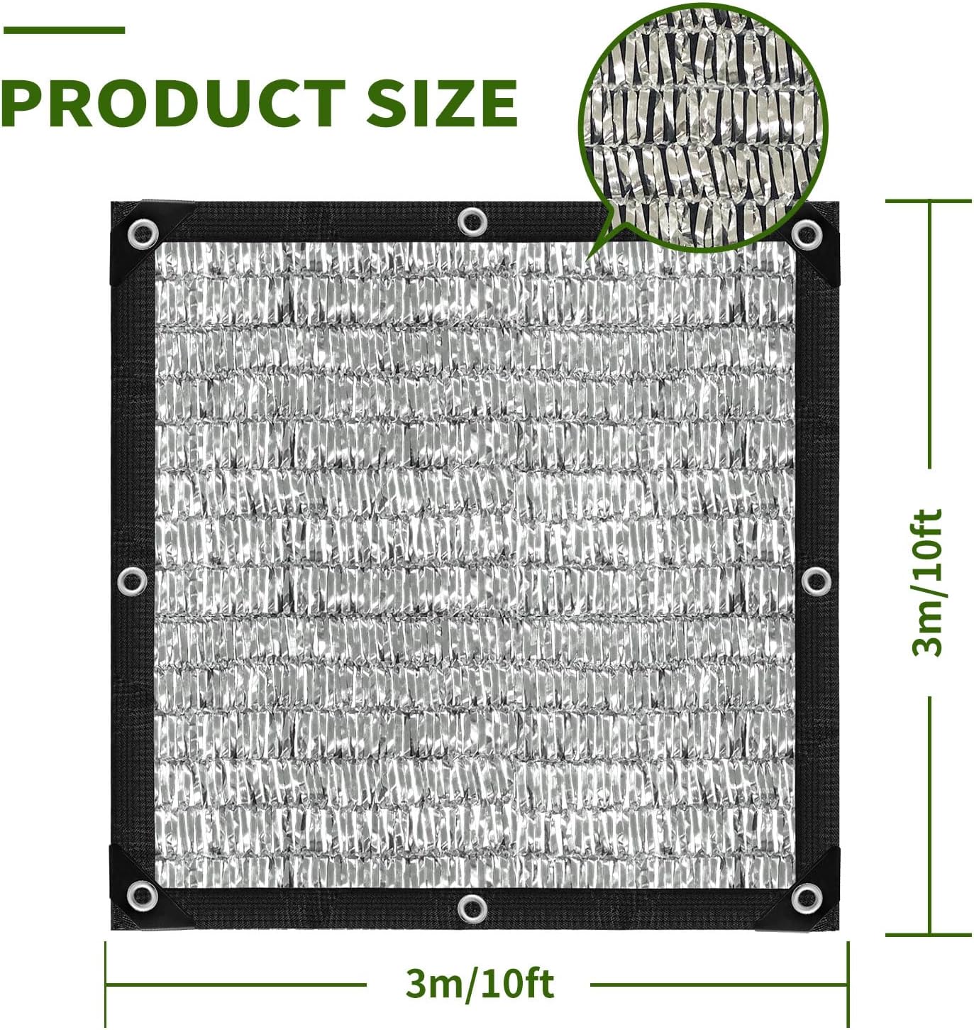 Aluminum Shade Cloth 10x10',80% Aluminum Reflective tarp,Durable Mesh Tarp with Grommets,Shade Cloth for Garden,Car, Outdoor Pergola,Greenhouse,Chicken Coop and Dog Kennel(Silver)