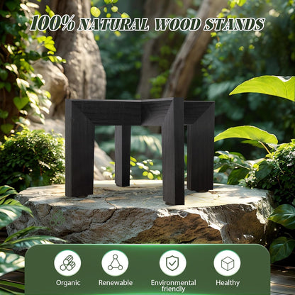 HPC DECOR 2 Pack Wood Plant Stand-Mid Century Modern Planter Stands-Wooden Flower Pot Stands Riser,Low Short Plant Stands Indoor-Modern Minimalist Wooden Stool for Plant Pot Holder, Fit 5-15 Inch Pot.
