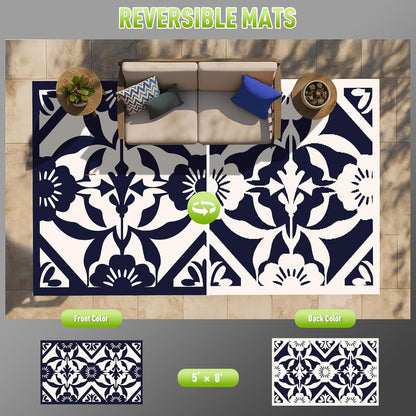 WILDROOTS 5x8 Feet Klein Plastic Outdoor Rug, Stain Resistant Waterproof Reversible Outdoor Patio Rug, Fade Resistant Camping Rug