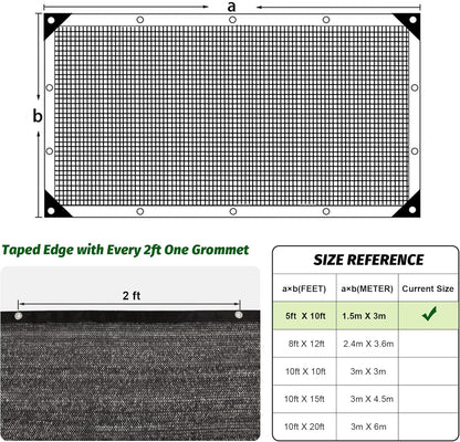 Garden expert 75% Black Shade Cloth 5x10FT Taped Edge with Grommets Sun Net Mesh for Garden Patio Backyard UV-Resistant
