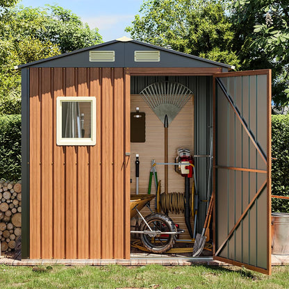 Outdoor Storage Shed 6x4 Ft, Lockable Metal Garden Shed with Window, Tool Shed Tiny House Vertical Outside Storage Building for Backyard, Lawn, Patio, Bike