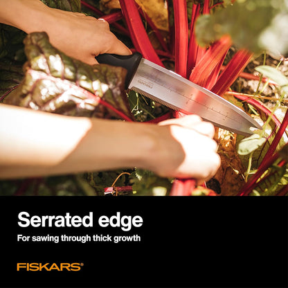 Fiskars Hori Hori Garden Knife with Sheath, Multi-Purpose Heavy Duty Gardening Hand Tool for Weeding, Planting, Digging with Hanging Hole