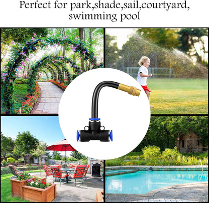Zonon 10 Pcs Brass Misting Nozzles Tee with 4 Inch Built in Hose 360 Degree Rotation Adjustable Water Mister Nozzles Thread Sprayer 0.043" Misting Parts and Accessories for Patio Outdoor Cooling