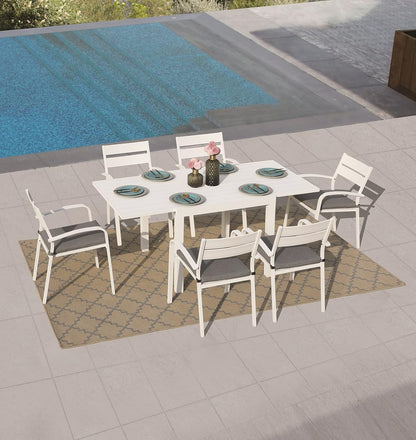 Soleil Jardin Aluminum Patio Extendable Dining Table, 35" - 71", Adjustable Indoor Outdoor Furniture Rectangle Table for 4-6 Person Porch Deck Garden, White