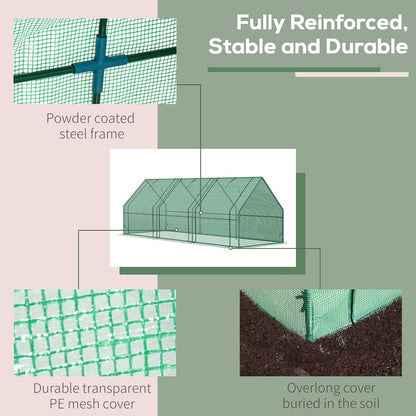 Outsunny 9' x 3' x 3' Mini Greenhouse with Zippered Doors & Roll-up Windows, Portable Plant Hot House with Durable PE Cover, Water Resistant, UV Protected for Outdoor Flowers, Vegetables, Green
