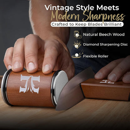 High Carbon Stainless Steel Rolling Knife Sharpener with 400, 1000 & 3000 Replacement Discs - Blunt Knife Sharpening Kit with 15 and 20 Degree Sharpening for Kitchen & Chef's Knives