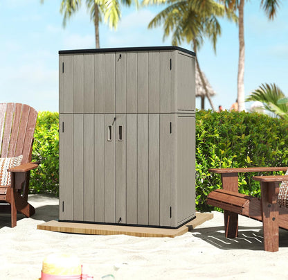 HOMSPARK Outdoor Storage Shed Weather Resistance, Patio Storage Cabinet Lockable Resin Tool Shed for Storage of Bike, Trash Cans, Garden Tools (Shallow Coffee, 66 Cu.ft)