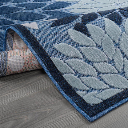 Beverly Rug Outdoor Runner Rug 2x7 Modern Floral Tropical Area Rugs for Indoor and Outdoor Patio Easy to Clean Non Shedding Living Room Porch Garden Washable Outside Carpet (2 x 7 Navy Blue)