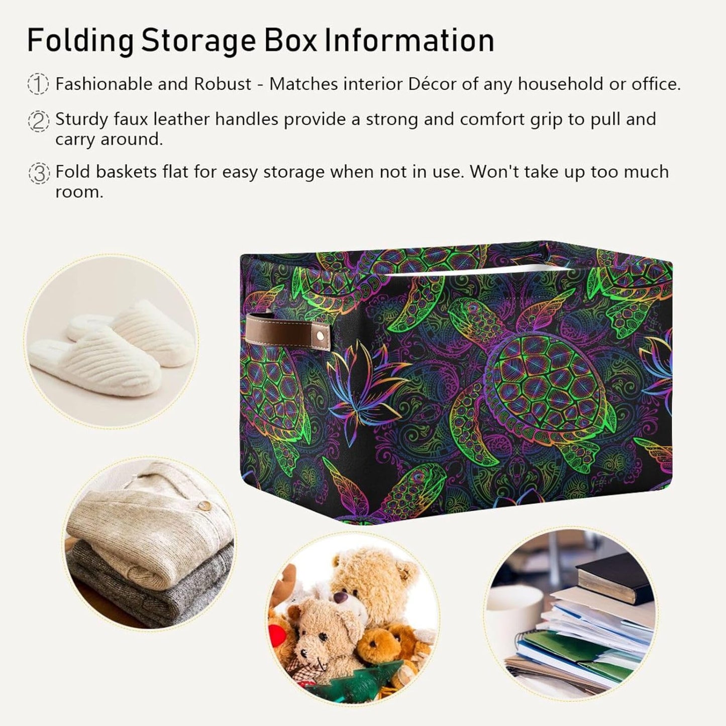 Rectangular Storage Basket Neon Animal Turtle Tortoise Organizer Bin Shelf Baskets For Clothes For Home Office Dorm
