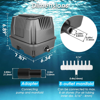 Powerful Linear Air Pump, KP-60 Pond Air Pump Pond Aerator, 950GPH Aeration System for Koi Pond Aeration, Aquarium, Waste Treatment, Fish Farm, Seafood Restaurant