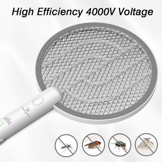 Bug Zapper Racket, 2 in 1 Electric Fly Zapper USB Rechargeable, 4000V Electric Fly Swatter with 3 Layer Safety Mesh, Indoor Outdoor Bug Zapper Racket for Kitchen, Bedroom, Camping(2 Pack