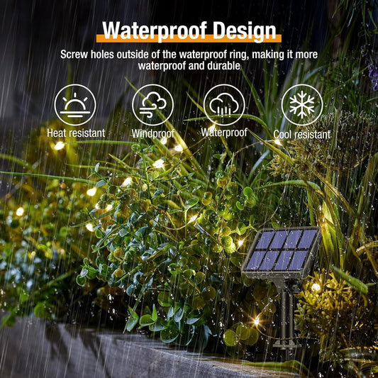 btfarm Solar String Lights for Outside - 80LED 33FT Solar Fairy Lights Outdoor Waterproof 8 Modes, Copper Wire Solar Powered Twinkle Lights for Tree Garden Christmas Wedding Party Decor, Warm White