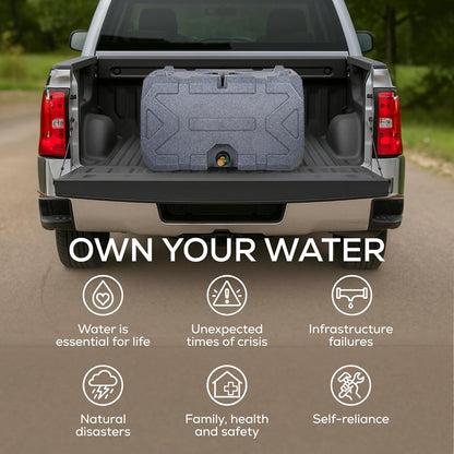 Exodus 35 Gallon Water Storage Tank by Rockwell Products | Emergency Water Storage Container | Stackable, BPA Free, Made in The USA (Granite)