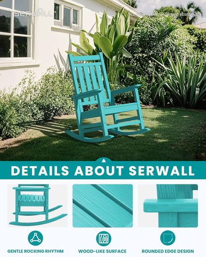 SERWALL HDPE Outdoor Rocking Chair Set of 6, Patio Rocking Chairs for Adults, All Weather Outdoor Rockers for Lawn, Aruba