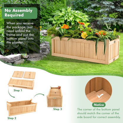 S AFSTAR Outdoor Wooden Planter Box, Folding Raised Garden Bed W/Drainage Hole, Patio Rectangle Plant Container for Flowers Vegetables Fruits Herbs, Collapsible Planting Box for Yard