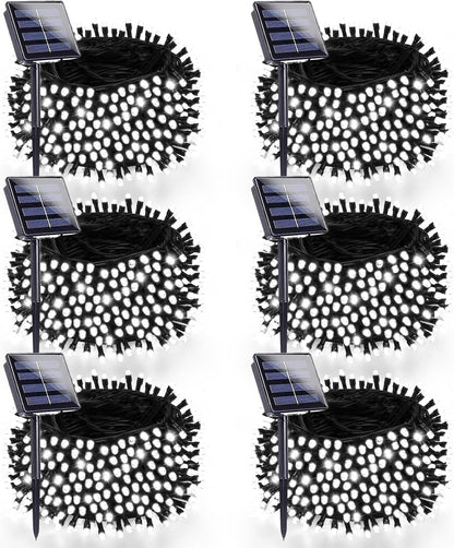 6 Pack 270FT Solar Christmas Lights Outdoor Waterproof, Super Bright 480 LED Solar String Lights with 8 Lighting Modes, Green Wire Twinkle Tree Light for Outside Xmas Party Decor (Cool White)