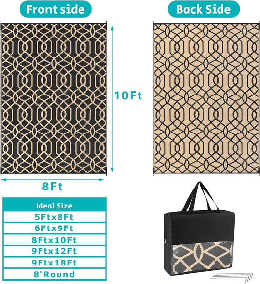HEBE Outdoor Rug Waterproof 8x10, Reversible Plastic Straw Rug RV Camping Rug, Indoor Outdoor Patio Mat Clearance, Outside Carpet for Porch,Deck,Camper,Balcony,Backyard,Picnic