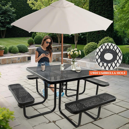 Heavy-Duty Park Bench or Table for Outside - Black Coated Outdoor Furniture Steel Bench, Commercial-Grade Outdoor Benches Weatherproof for Park, Patio, Porch (Black, 46” (Sq. Table))