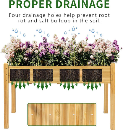 Premium Fir Wooden Raised Garden Bed with Four Legs for Backyard and Balcony Gardening,Suitable for Indoor and Outdoor use,49.5''×23.5''×30''