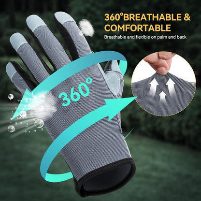 OZERO Women Leather Work Gloves: Touch Screen | Deerskin Garden Gloves with Grip | Ideal for Yard Work, Daily Tasks, Driving